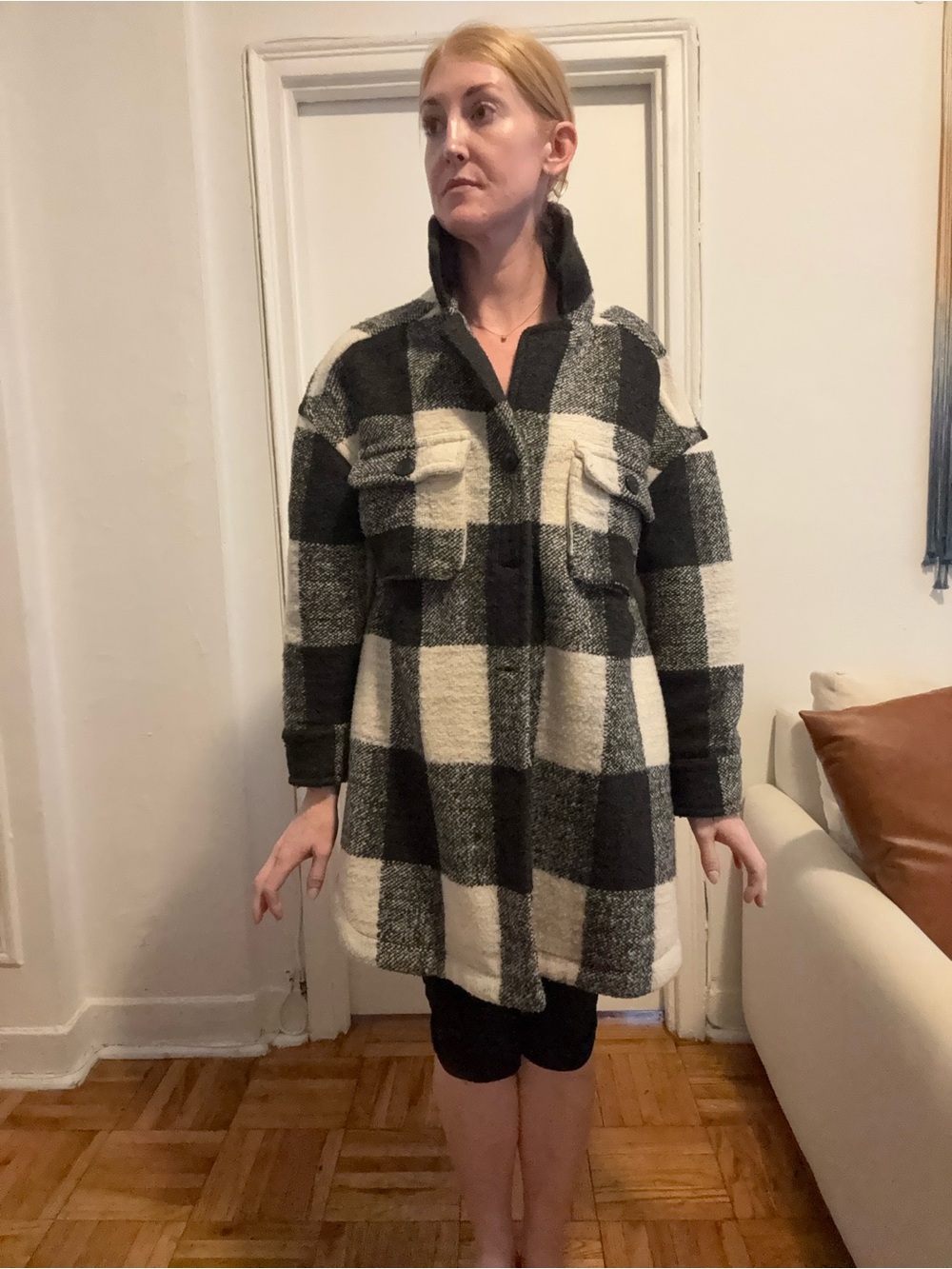 ANINE Bing Black and Cream Plaid Jacket